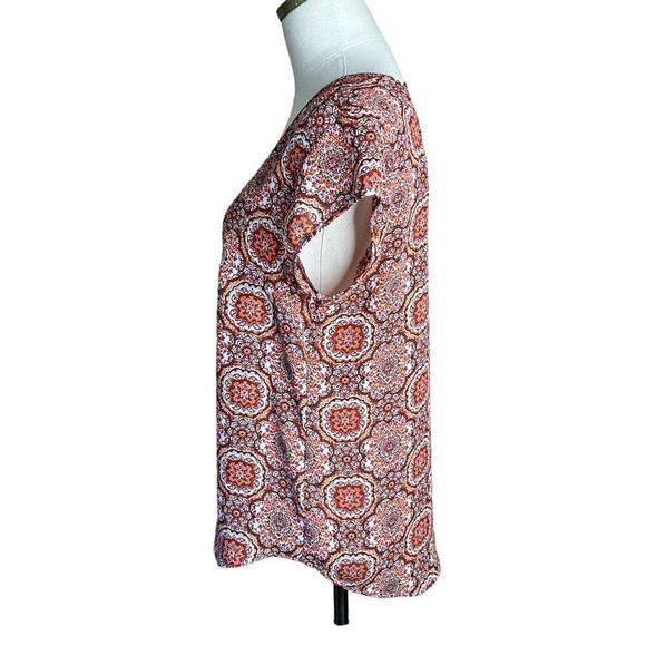 DR2 Daniel Rainn Womens Medium Pullover V Neck Top Orange Geometric Print - Picture 11 of 15